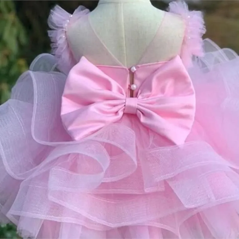 Baby Girl Princess Pearl Tutu Dress Sleeveless Child Vintage Vestido Bow Party Wedding Pageant Birthday Baby Clothes 1-10Y