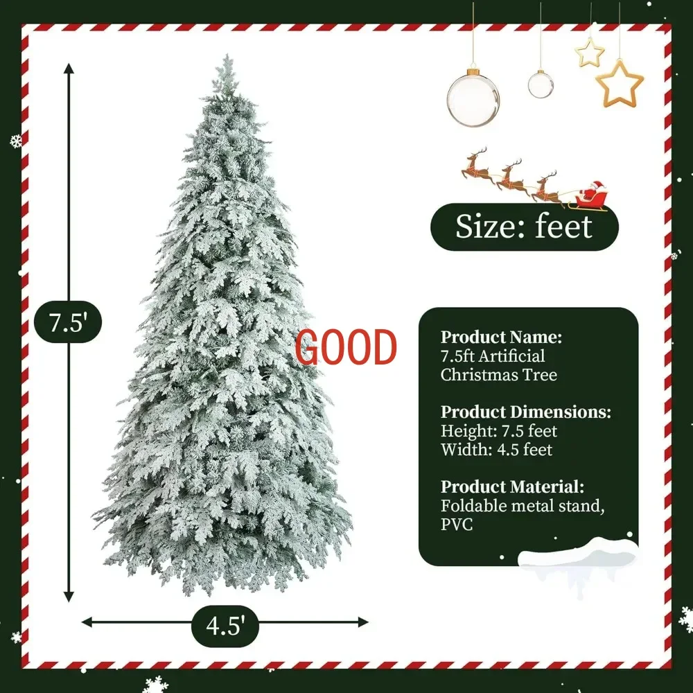 Christmas Tree Artificial,7.5ftPre Lit Xmas Tree for Home,Office, Party,Metal Hinges& Foldadble Base,with Lights Christmas Trees