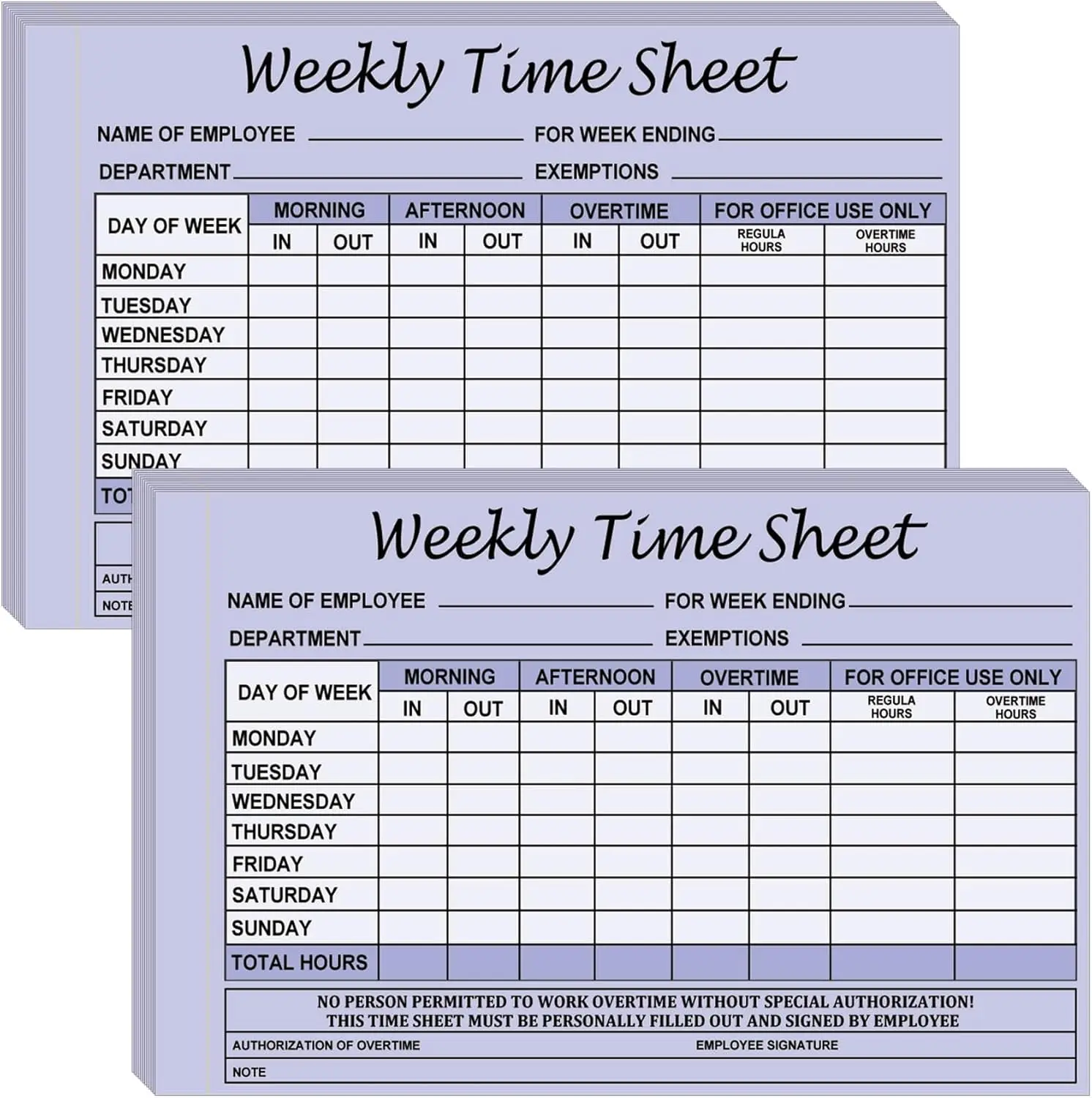 Employee Weekly Time Sheets Weekly Format 2 Part Carbonless 5.5 x 8.26 Inch Daily Time Sheet Log Book Weekly Format 100Pcs