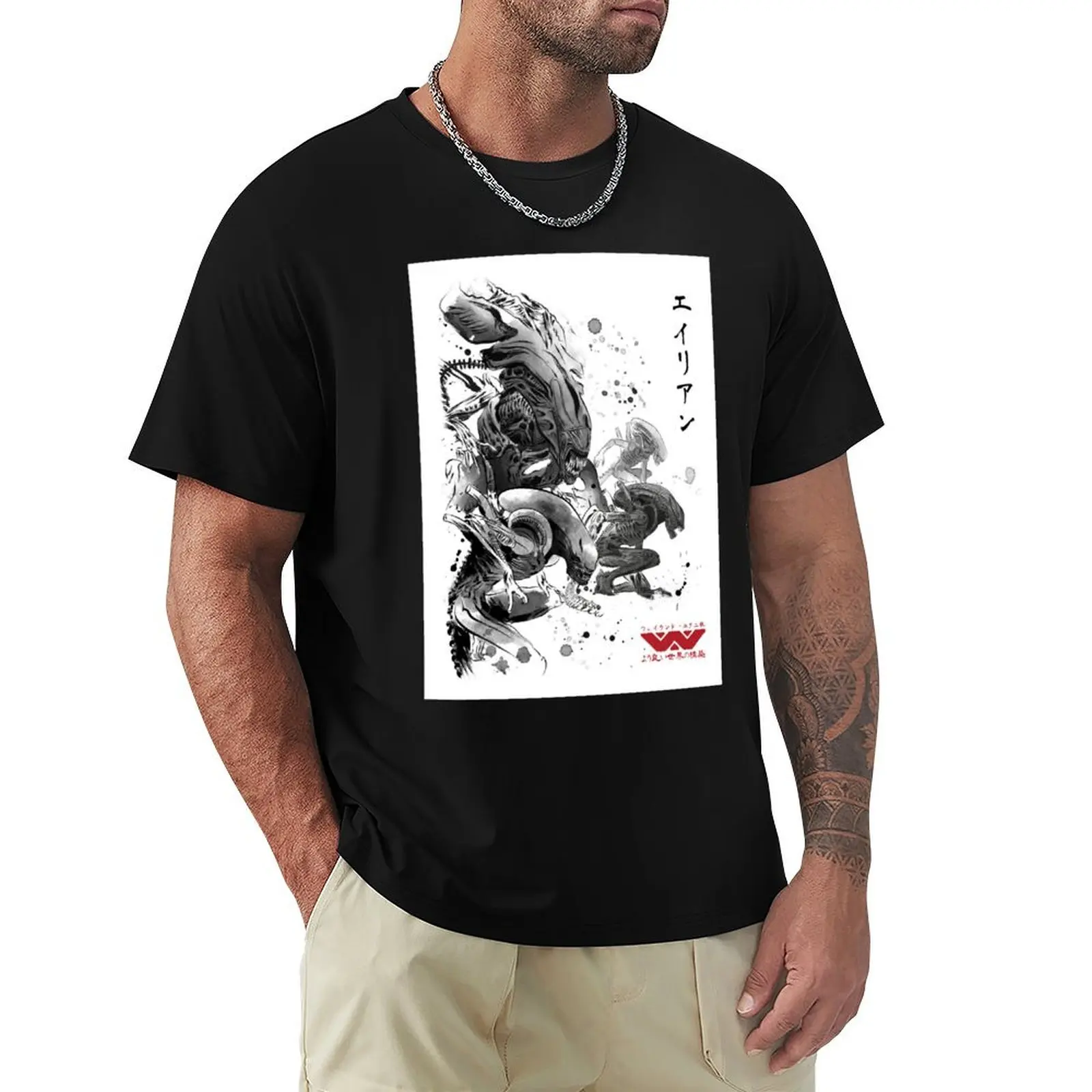 Xenomorphs Invasion sumi-e T-Shirt Lightweight Gym Training T-Shirt