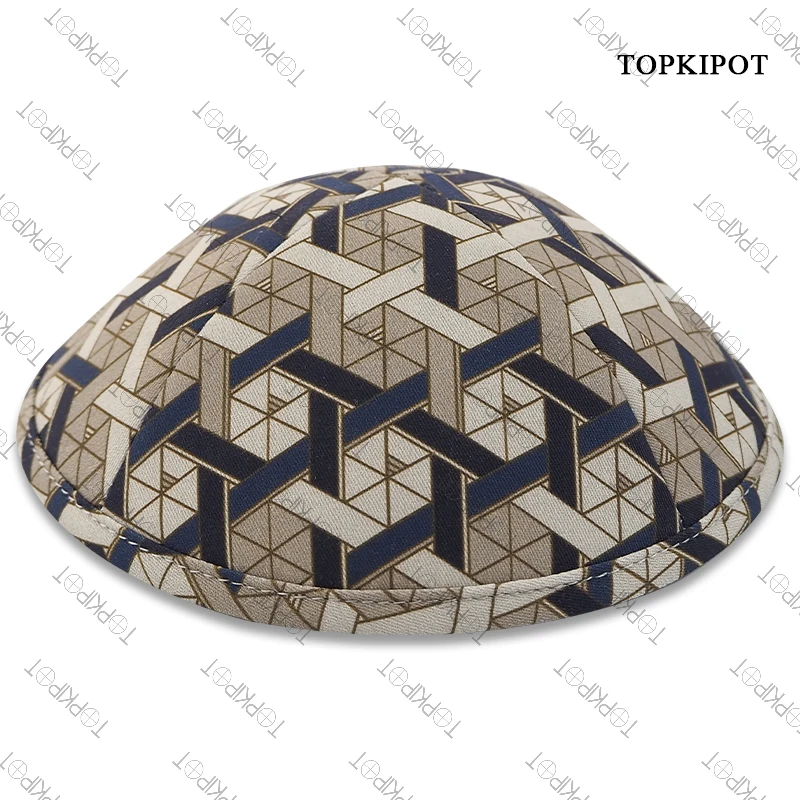 Plaid pattern blue floral cloth Customized Deluxe Wedgewood SatinSatin Kippot for Jewish Wedding Elegant Ethnic Hats & Caps