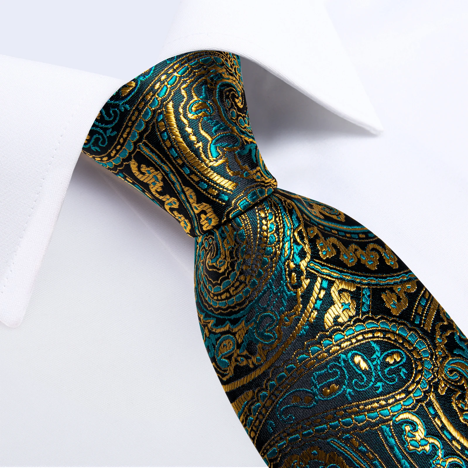 Grüne und goldene Paisley-Krawatten für Herren, Brosche, Einstecktuch, Manschettenknöpfe, Business-Hochzeitsanzüge, Bräutigam-Accessoires, Geschenk – Detail 9
