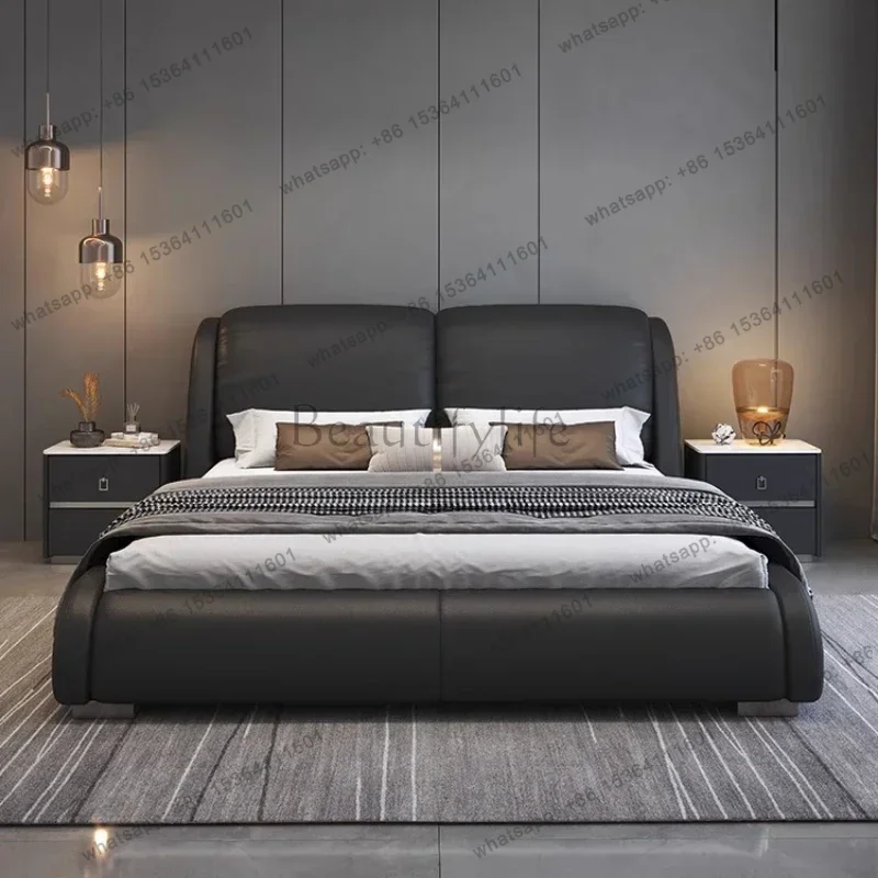 

Современная простая роскошная кровать из натуральной кожи с каркасом-боксом, двуспальная кровать для 2 человек, основания и каркасы