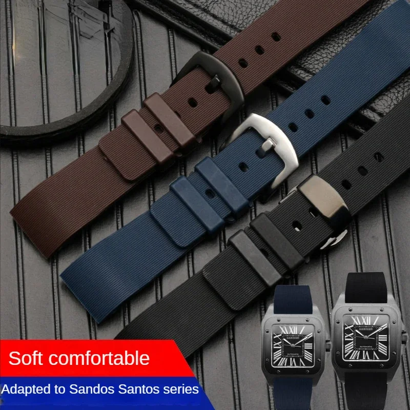 No Dust Silicone Watch Strap for Cartier Sandoz Santos 100 Waterproof Sweatproof Men Women Watch Band Accessories 20mm 23mm