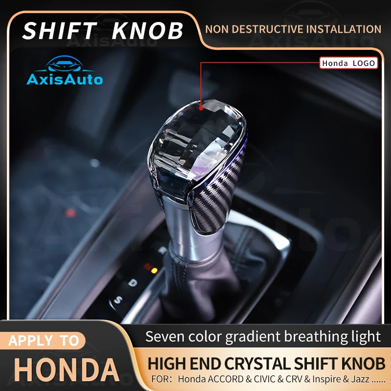 For Honda Accord Crystal Gear Lever CRV/Envision/Lingpai/Civic/Fit/Xingge/ZRV/XRV Fully Automatic LED Car Accessories Shift Knob