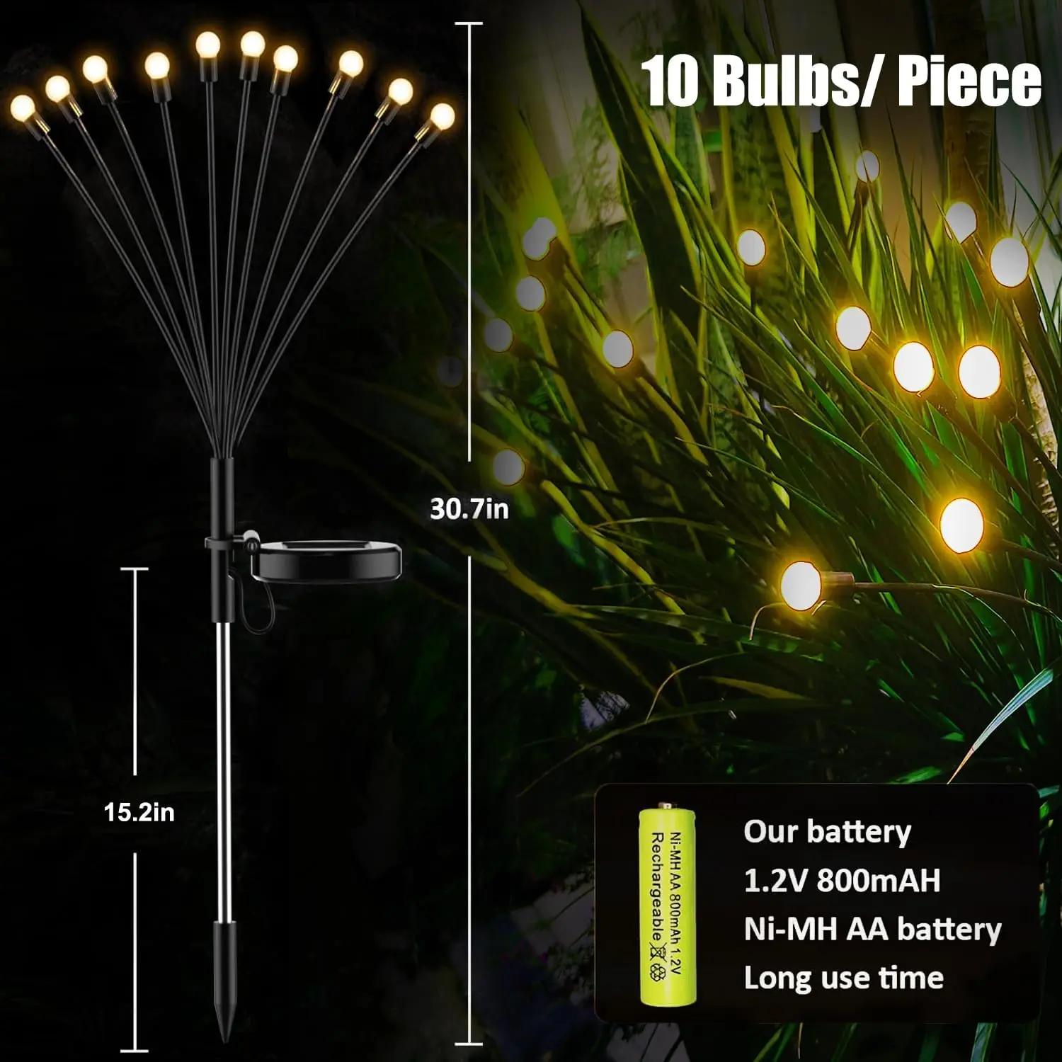 Lampu Taman tenaga surya 10 LED, lampu tenaga surya tahan air, lampu luar ruangan untuk dekorasi Natal, jalur teras, jalan