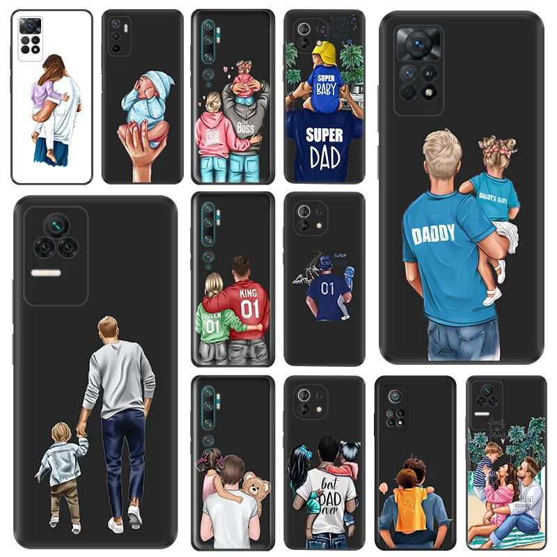 Phone Case For Redmi 10C 10A Note 11 Pro 10 10s 11s Super Dad Baby Family Mom Xiaomi 10t 11t Lite Black Soft Protective Cover