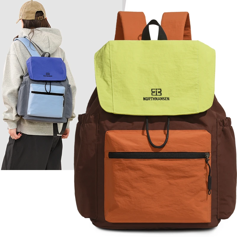 

Fashionable Patchwork Large Capacity Casual Backpack For Both Men And Women, Lightweight Nylon Commuting Backpack With Drawstrin