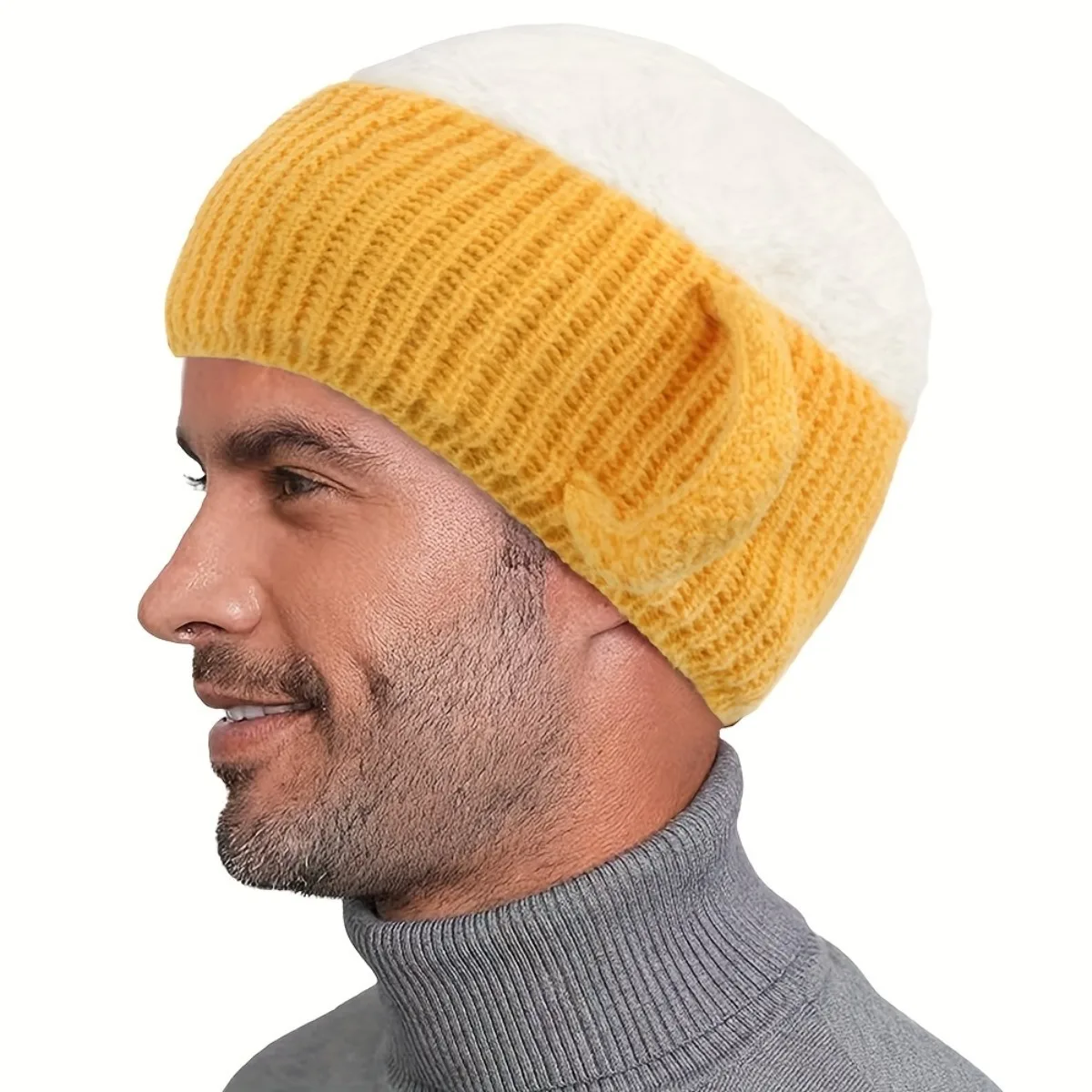 Interessante Bierbechermütze – dehnbare Herbst- und Winter-Biermütze für Männer und Frauen, leicht und warm mit lustigem Hopfen-Design – Detail 2