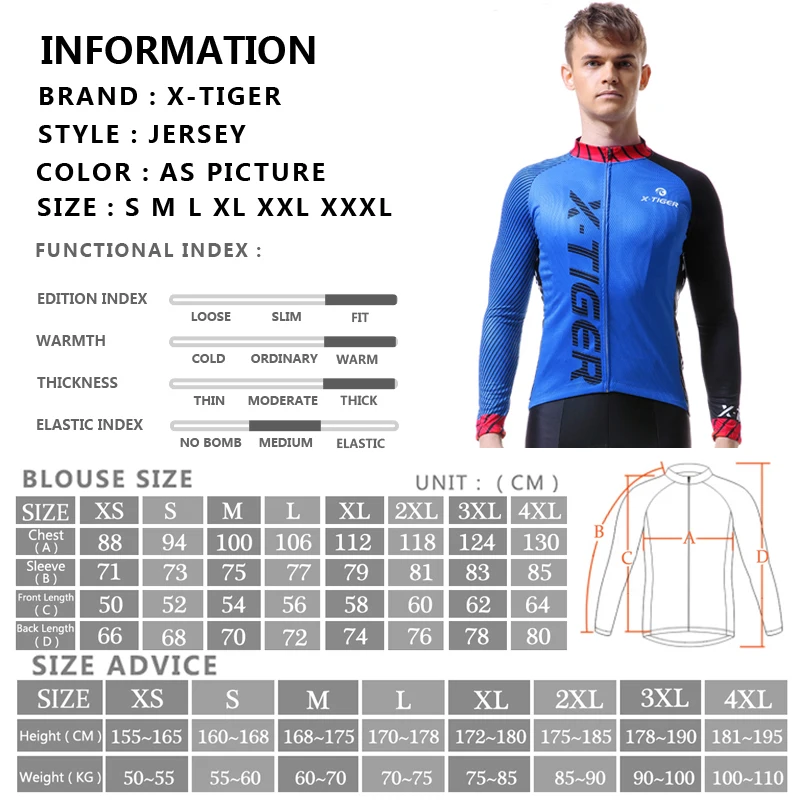 X-TIGER Winter Thermal Fleece Cycling Jersey Top Quick-Dry MTB Bike Outdoor Men\'s Bicycle Clothing Long Sleeve Shirt Uniform