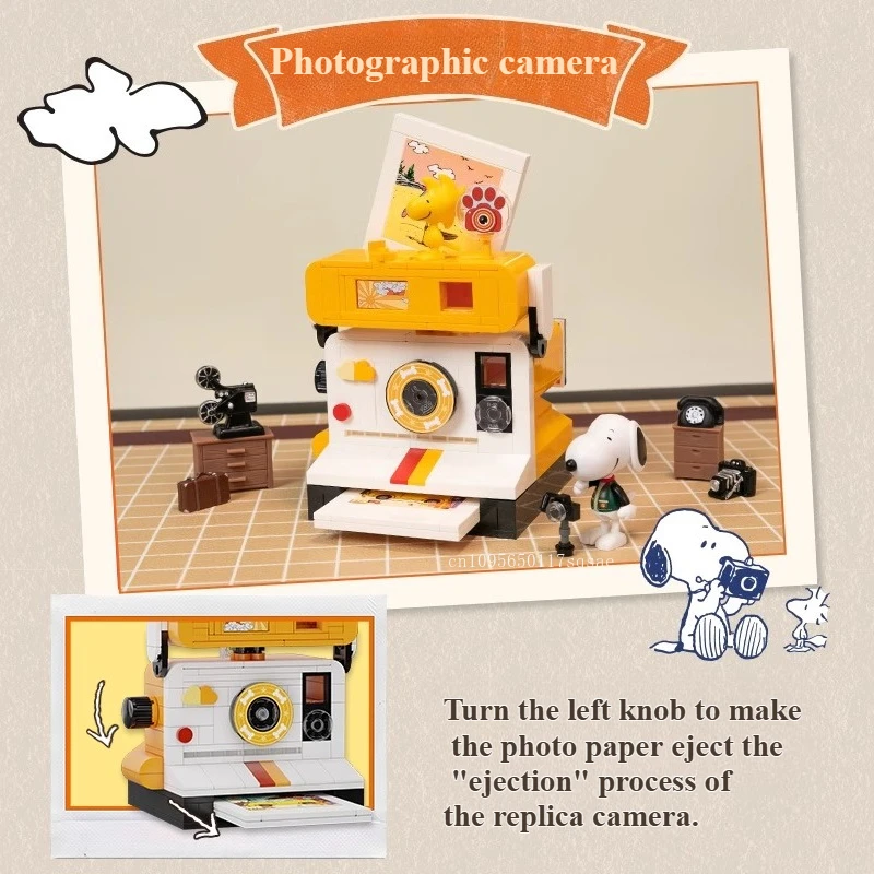 Snoopy Bausteine Anime Cartoon Retro Maschine Serie Puzzle Montage Desktop Ornament Modell kinder Spielzeug Urlaub Geschenke