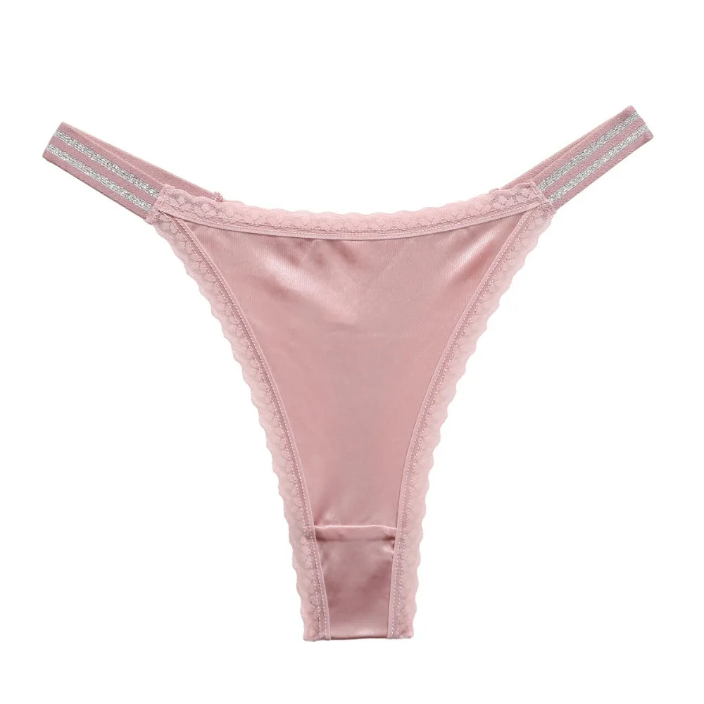 Breathable Low-waist Lace Flower Panties Cotton Crotch Shine Belt Seamless Thong Lingerie Lace Briefs Spring Summer