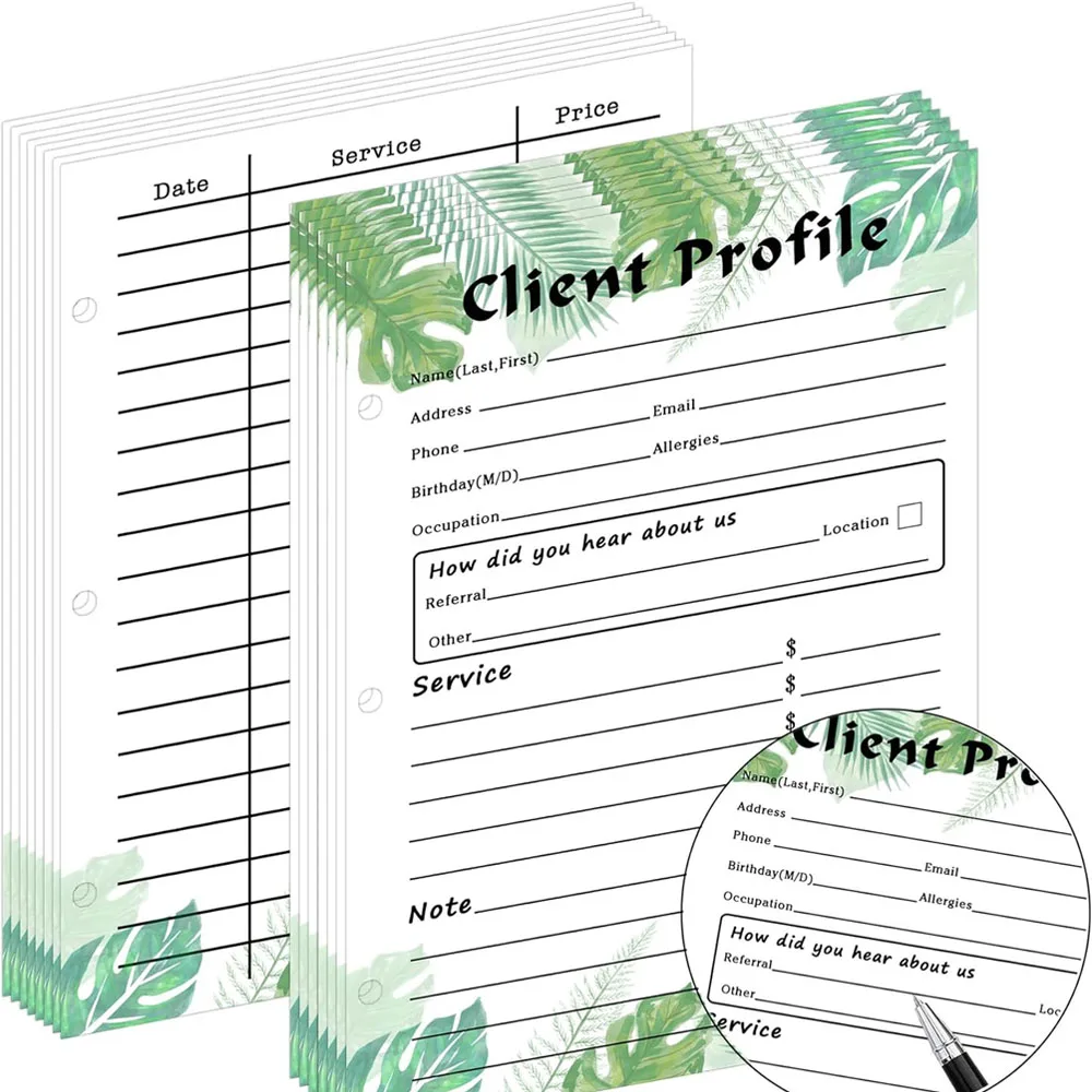 Customer Contact Profile Record Sheet 5.5x8.5Inch Stylist Binder Insert Cards Small Business Data Client Information Sheet 20Pcs