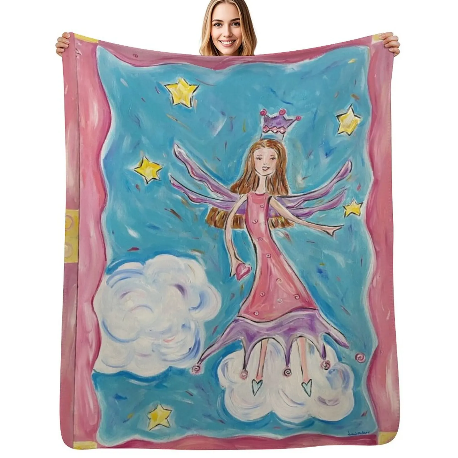 Whimsical Angel Watching Over You Throw Blanket for babies Beach Blankets For Sofas Furrys Flannel Fabric Furry Blankets