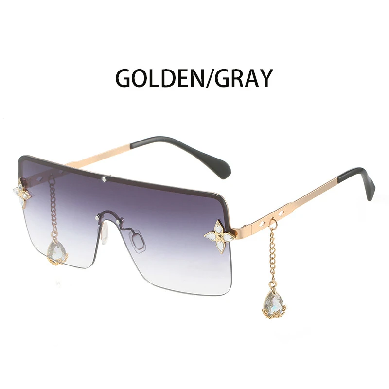 2023 Fashion New Women's Borderless Sunglasses Retro Gradient Metal Hanging Diamond Frame Trendy Street Shooting Square Glasses