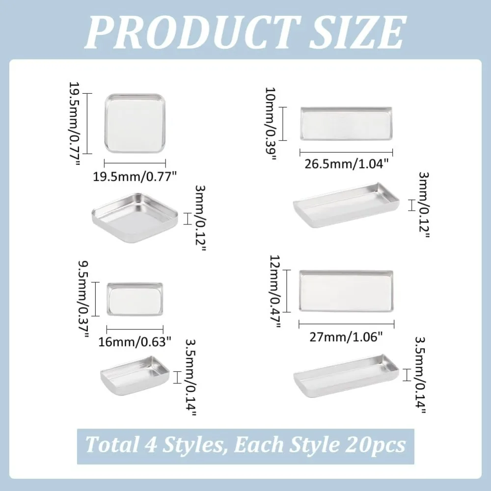80pcs Empty Metal Pans 4 Size Aluminum Empty Eyeshadow Pans Rectangle Lipstick Palette for Makeup Cosmetic 0.7~1x0.3~0.7 Inch
