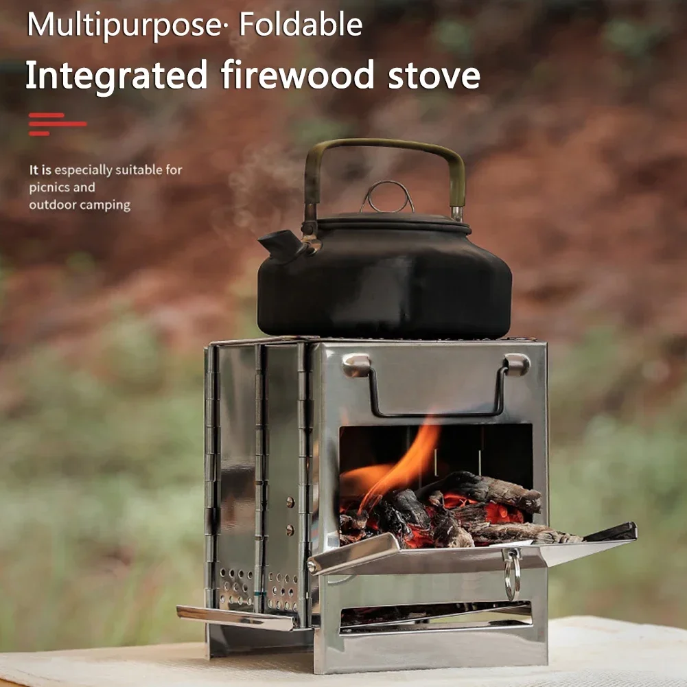 Portable Mini Outdoor Firewood Stove Camping Picnic BBQ Travel Folding Stainless Steel Wood Stove Charcoal Cooking