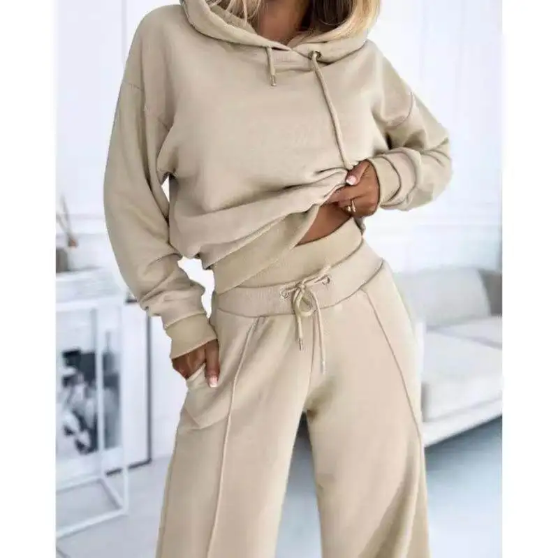 Casual Hoodie Sweatshirt Two-Piece Set Patchwork Design Autumn Winter New Arrival Women's Fashion Cross-Border Clothing