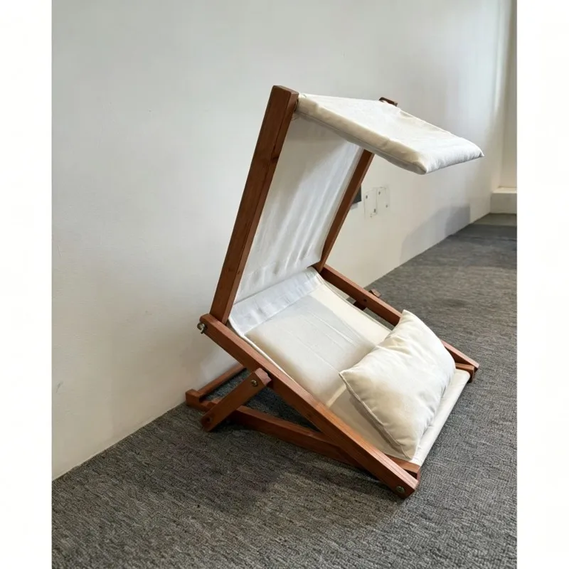 BMBY-Vintage American Rustic Wooden Folding Beach Chair With Sunshade And Comfortable Pillow-Perfect For Outdoor Relaxation Livi