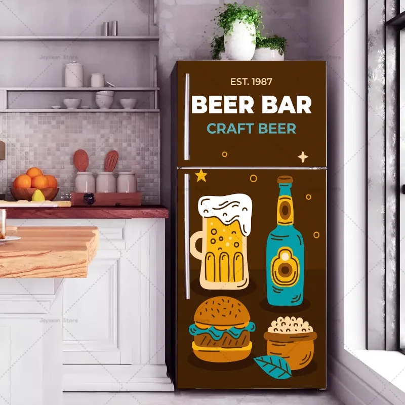 PVC Art Creative Door Stickers Mural Kitchen Refrigerator Decoration Graffiti Beer Waterproof Refrigerator Stickers