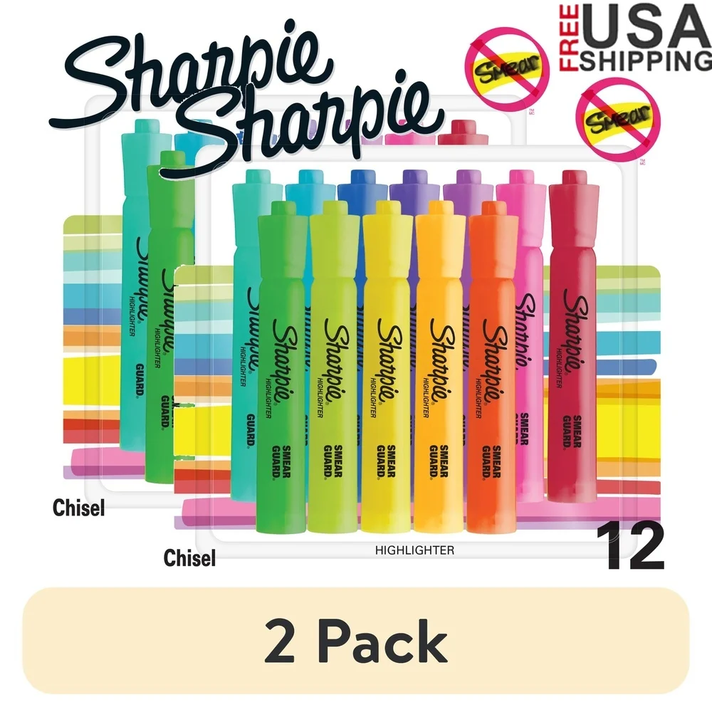 

2 Pack Tank Highlighters Assorted Chisel Tip 12 Count Quick Drying Non Toxic Smear Resistant Versatile Notes Highlighting