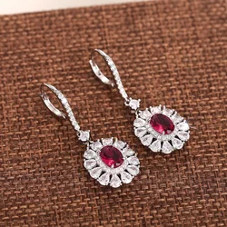 Huitan Brilliant Red CZ Dangle Earrings for Women Wedding Engagement Party Luxury Female Earrings Fancy Gift New Trendy Jewelry