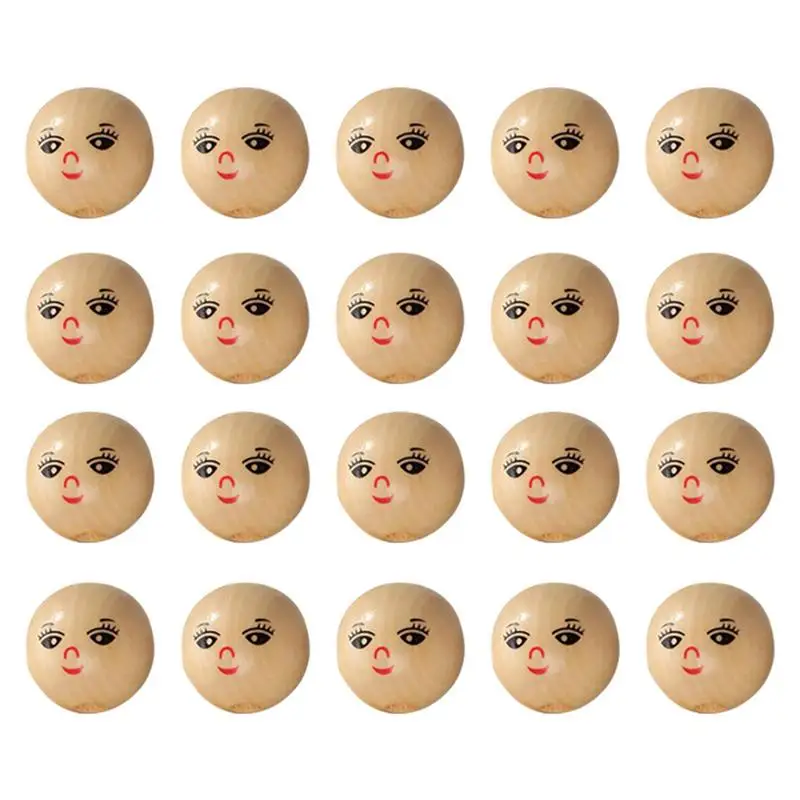 20pcs Smile Face Wooden Beads 22mm 25mm Wooden Beads Wooden Balls with Hole for DIY Craft Jewellery Bracelet Necklace Making