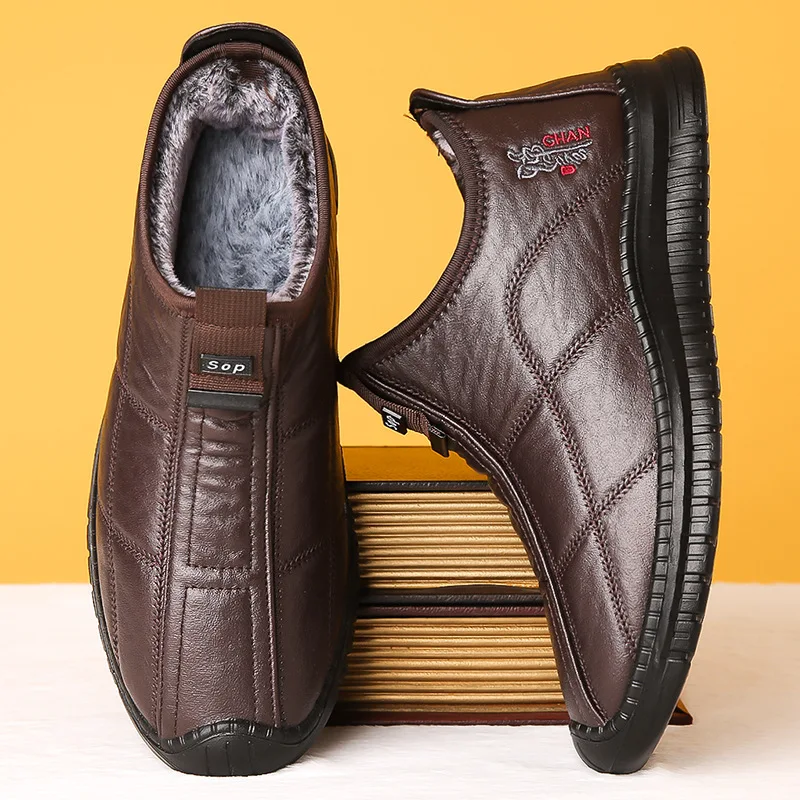 Winter Cotton Shoes Waterproof Old Beijing Cloth Shoes for Men Mid-aged And Elderly Anti-slip Fleece Soft Bottom Warm Dad Shoes