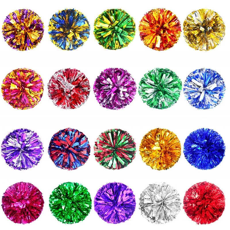 1 Pair Handheld Pompoms No Fading Cheerleading Flower Balls Girls Dance Party Sports Competition Cheer Props Plastic Handles