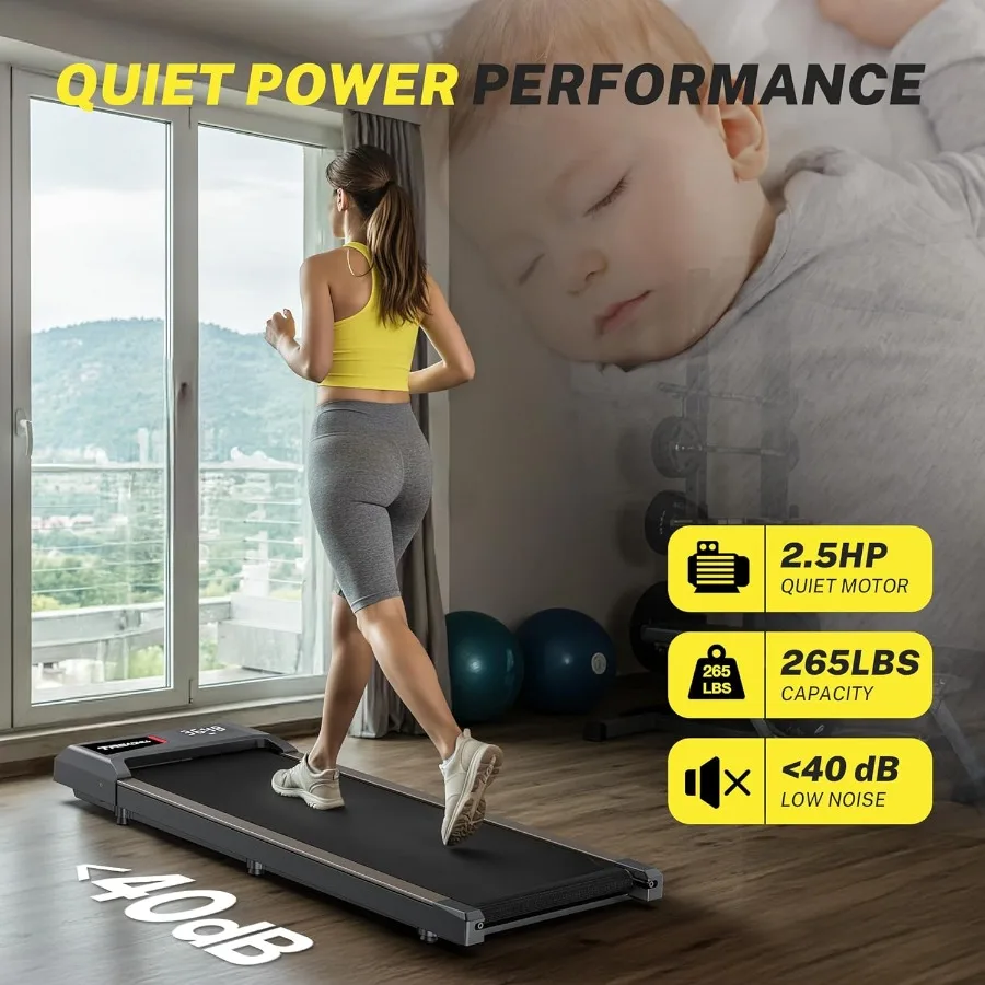 جهاز مشي مع 10 انحدار مائلة وسعة 265 رطل 2.5 حصان قائم هادئ تحت المكتب والمشي والركض والجري