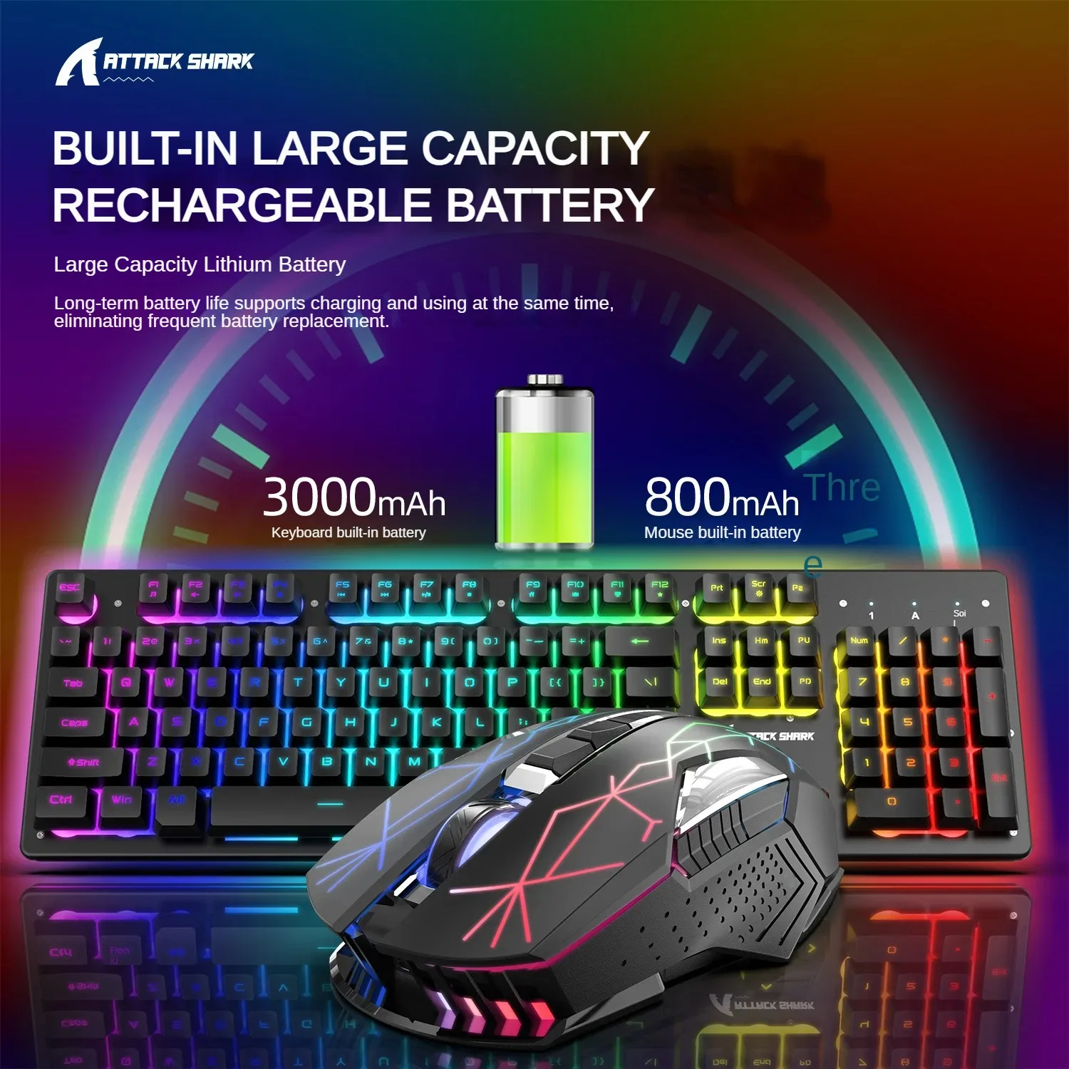 Attack Shark T3 RGB Wireless Keyboard and Mouse Kit Metal Panel Illuminated Keyboard Artificial Body Design Wireless Mouse