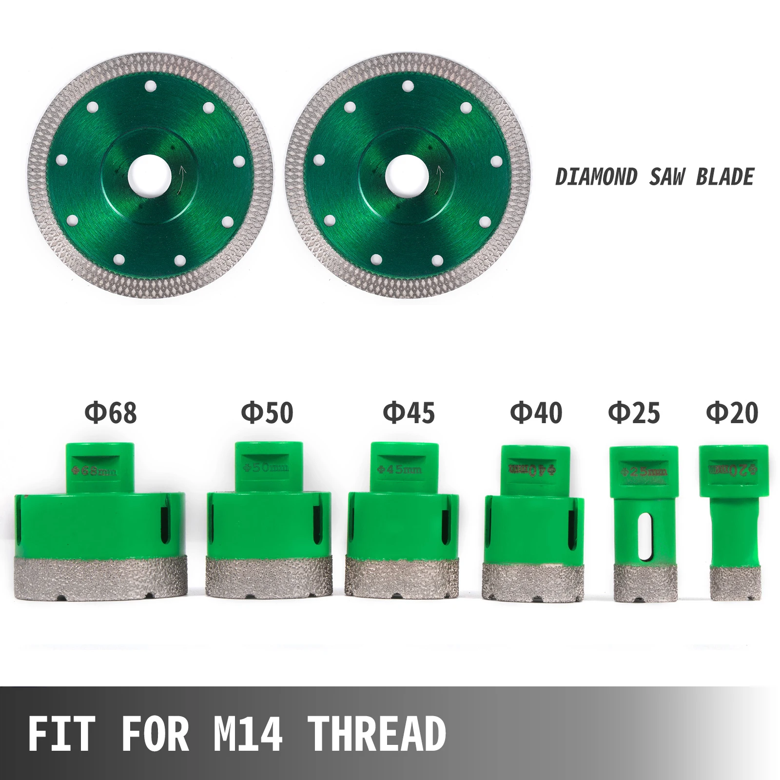 VEVOR 6 Pezzi Punte Diamantate per Trapano, Spessore della Lama 1,4 mm / 0,06 pollici M14 Sega a Tazza Diamantati per Materiali Più Duri Come Piastrelle, Granito, Marmo, Altre Pietre e Porcellana