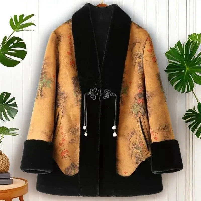 Korean Women Long Sleeves Faux Fur Jacket Winter Lady Double Sided Fur Coat Middle Aged Mother Large Size XXXL Plush Outwear - view 4