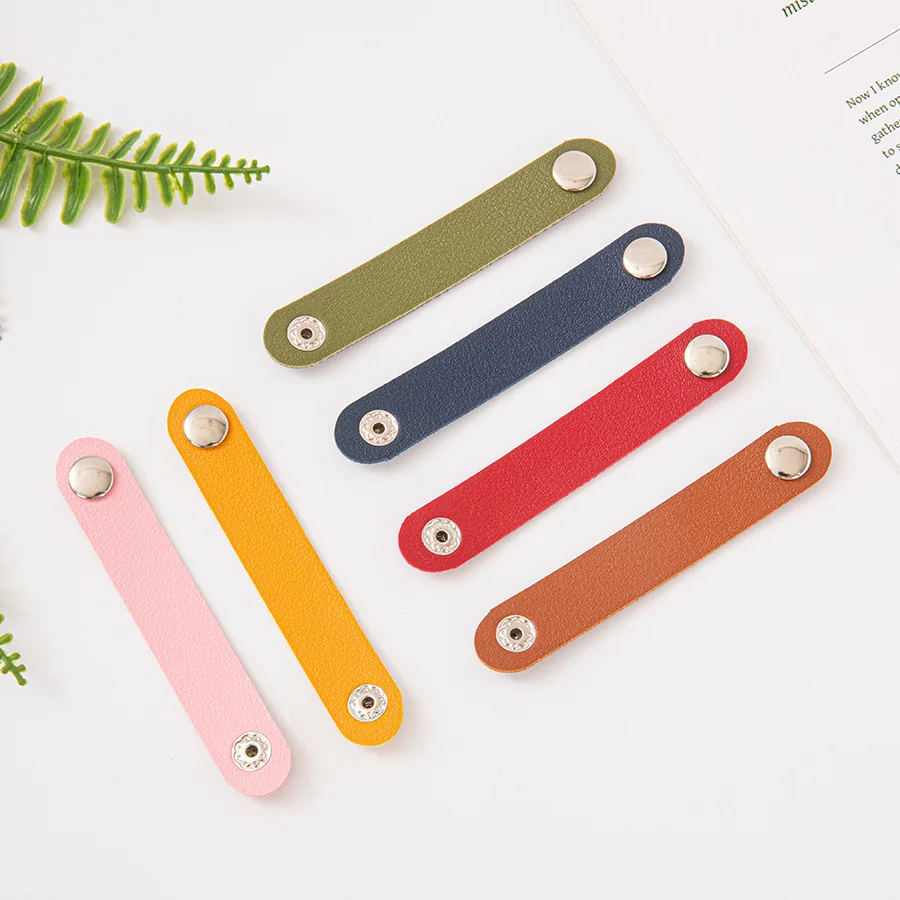 Leather Snap Button Cable Organizer Cord Wrapper For Home Office Power Cords Data Cables Earphones Scarf Fastener Accessory