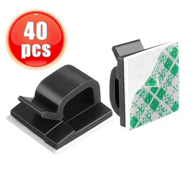 40pcs R-Type Self-Viscous Cable Fixed Clip Data Line Storage Car Desktop Office Cable Fixed Device Multifunctional Cable Wire