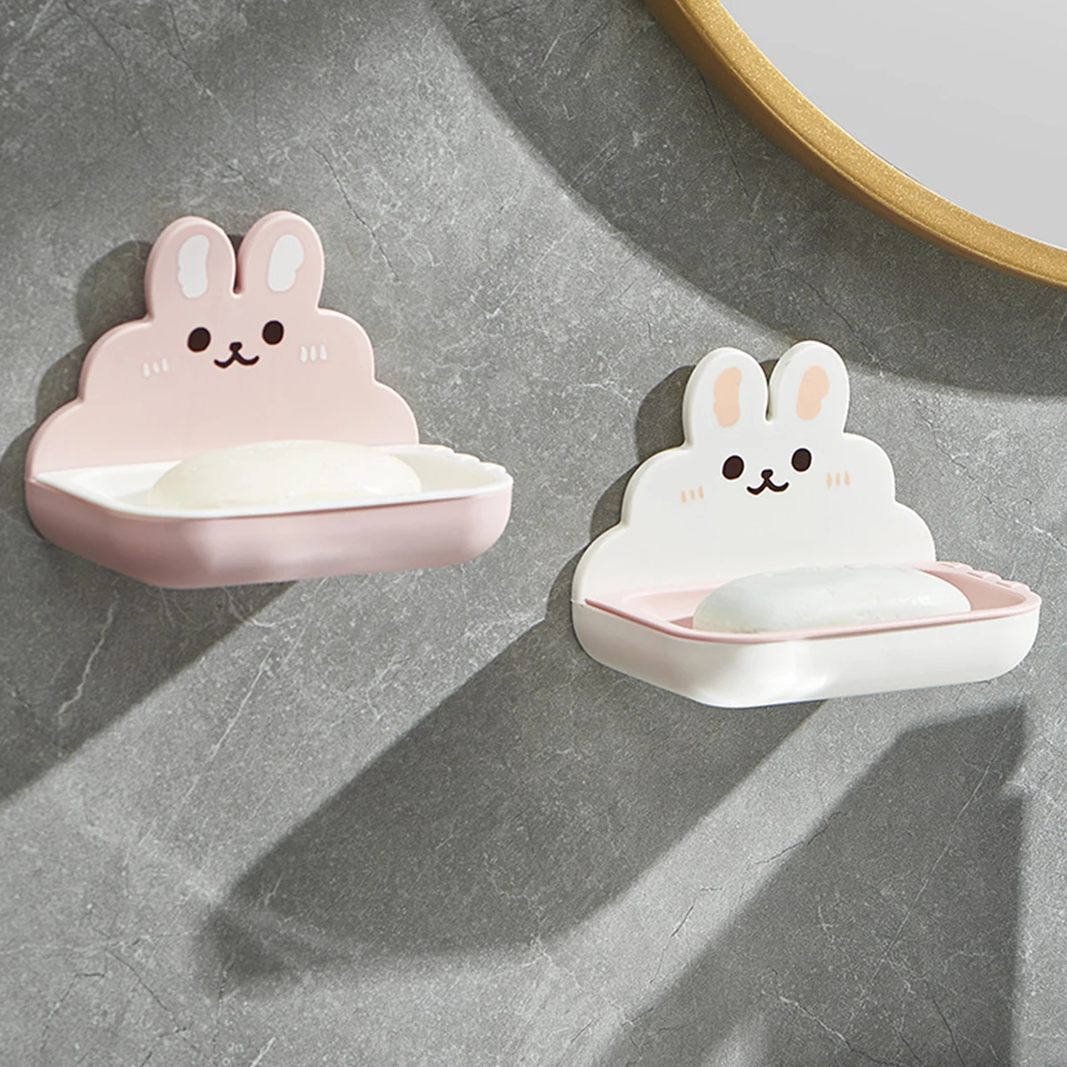 Cute Cartoon Bunny Wall Mounted Soap Dish Not Easy Corrode No Drilling Installation Household Soaps Box Bathroom Accessories