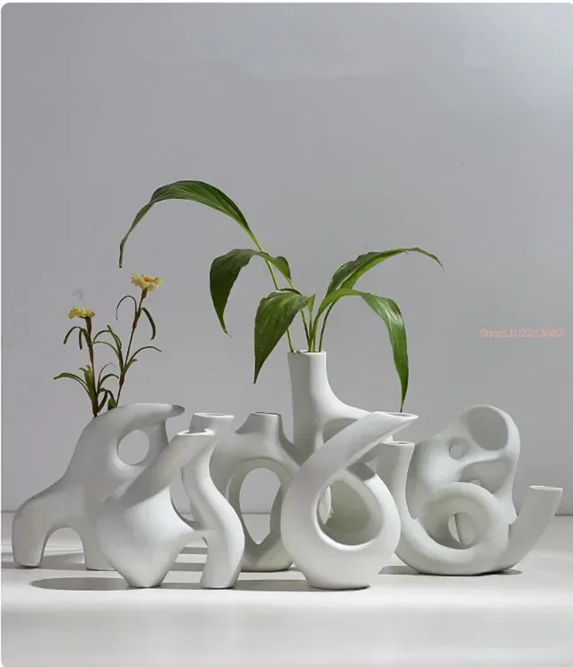 Ceramic Vase Abstract Flower Arrangement Hydroponic Crafts Ornaments Modern Home Decoration Accessories White Vases Decor