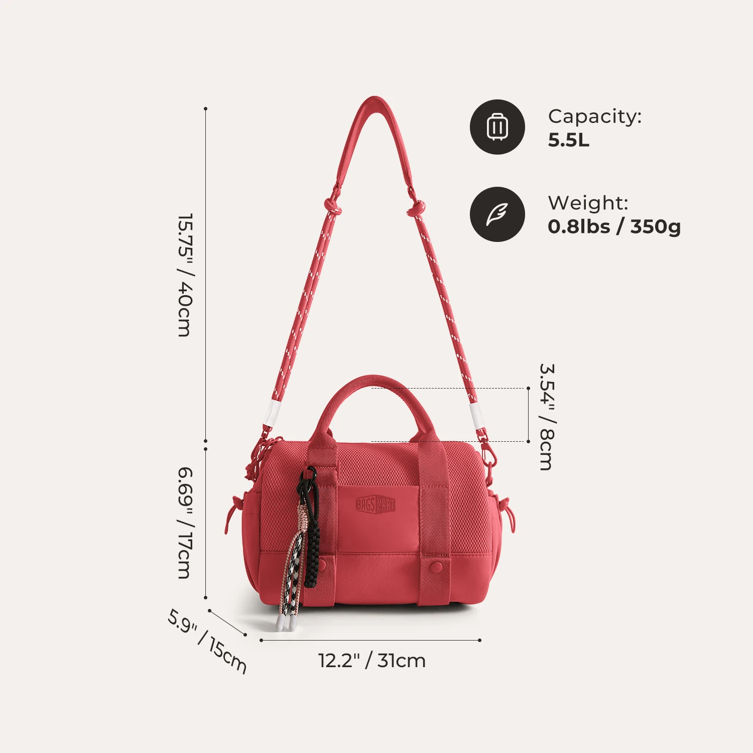 BAGSMART Boston-Tasche für Damen, Mini-Reisetasche, Schulter-Crossbody-Tasche, wasserdicht, mit Nassfach, für Fitnessstudio, Reisen, Alltag, Strand, Weekender – Detail 28