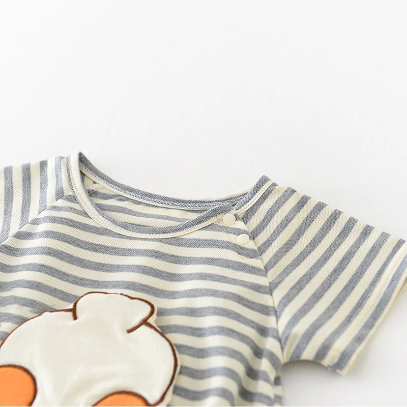 Milancel Summer Baby Clothing 2024 New Thin Stripe Bodysuit Cartoon Duckling Short Sleeve One Piece For Newborn Baby Boys Girls