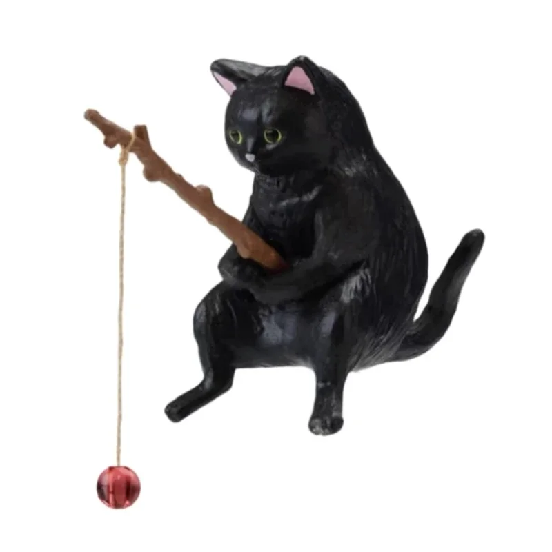 Mini Resina Figurine para Decoração Do Aquário, Gato De Pesca Ornamentos, Paisagismo Peixes, Estátua Do Gato Dos Desenhos Animados, Decorações Home