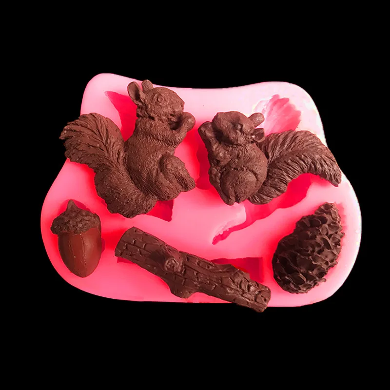 Squirrel/pineapple/stump modeling silicone mold DIY cake decoration chocolate baking sugar mold forest animal series mold