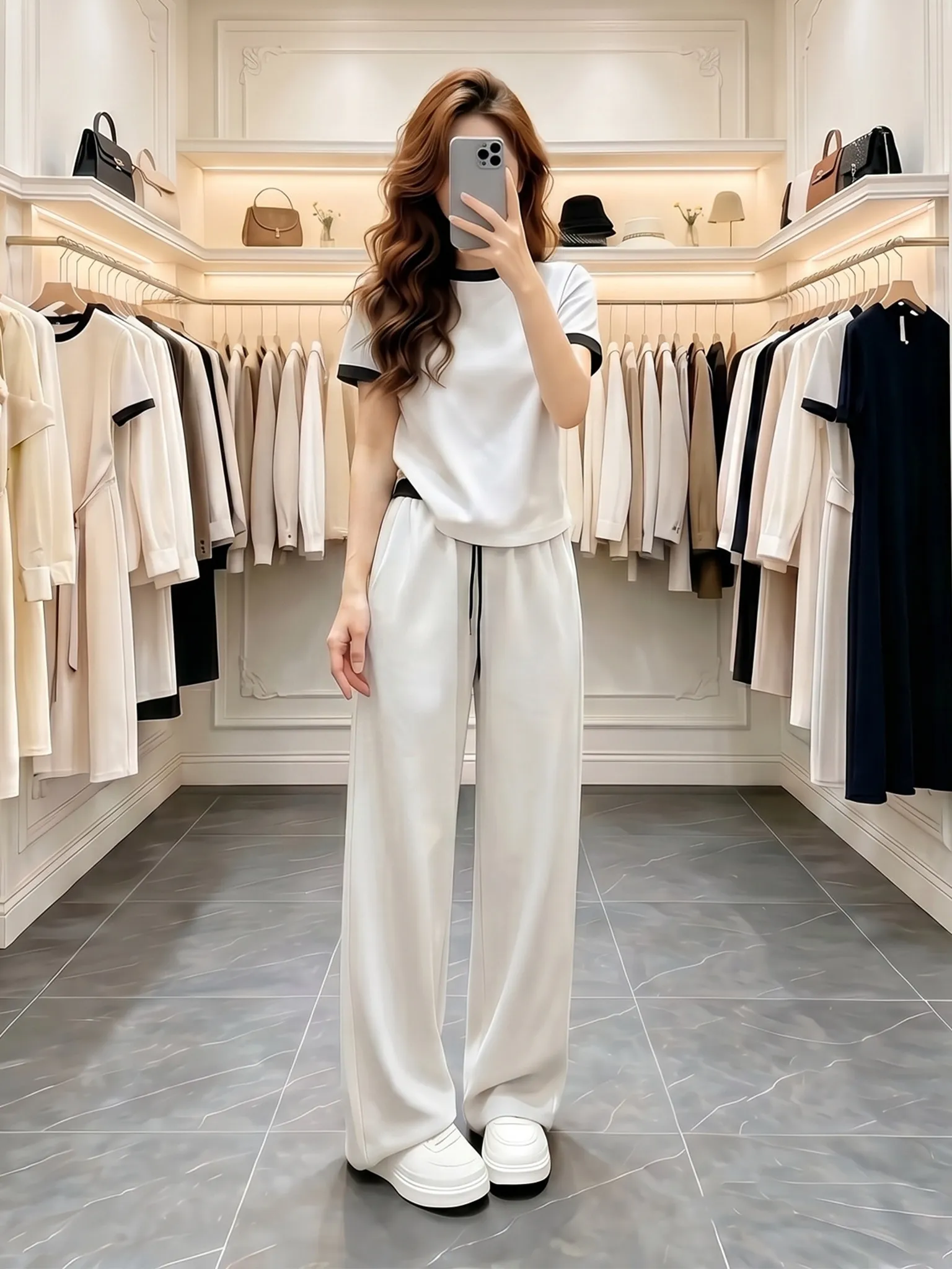 

Fashionable Simple Summer New Women's Clothing Set T-Shirt Wide Leg Pants Breathable Lightweight round Neck Short Sleeve