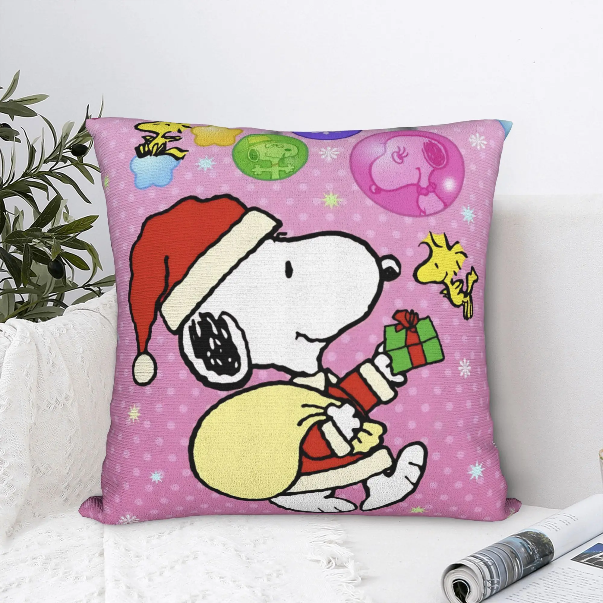 S-Snoopys Xmas Christmas Tree Square Pillow Cases  Cushion Covers Awesome Polyester Decorative Pillowcase for Home 18