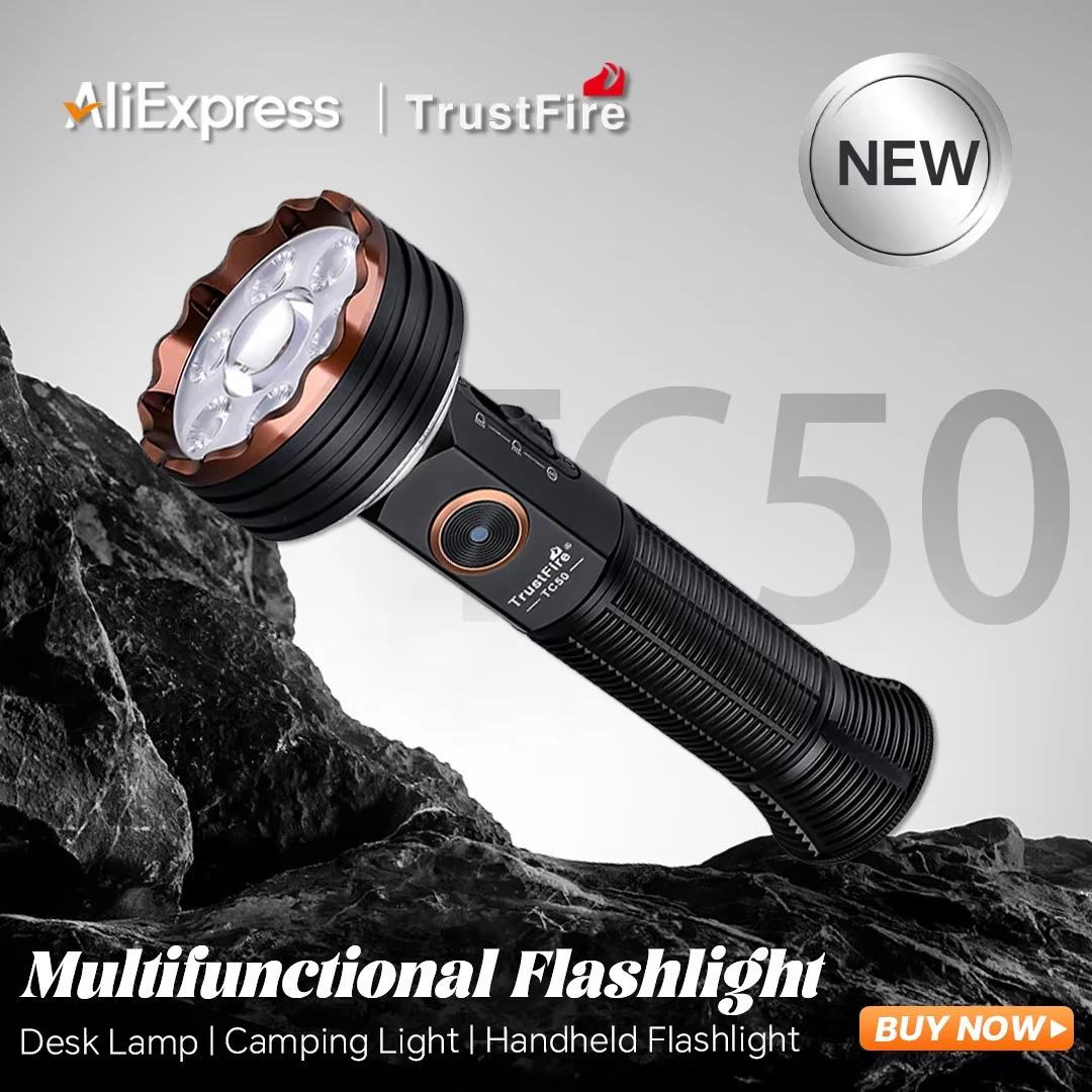 Trustfire TC50 5100LM Rechargeable Tactical Flashlight Torch Unified Spot/Flood Lighting Warning Light Mood Light for Camping