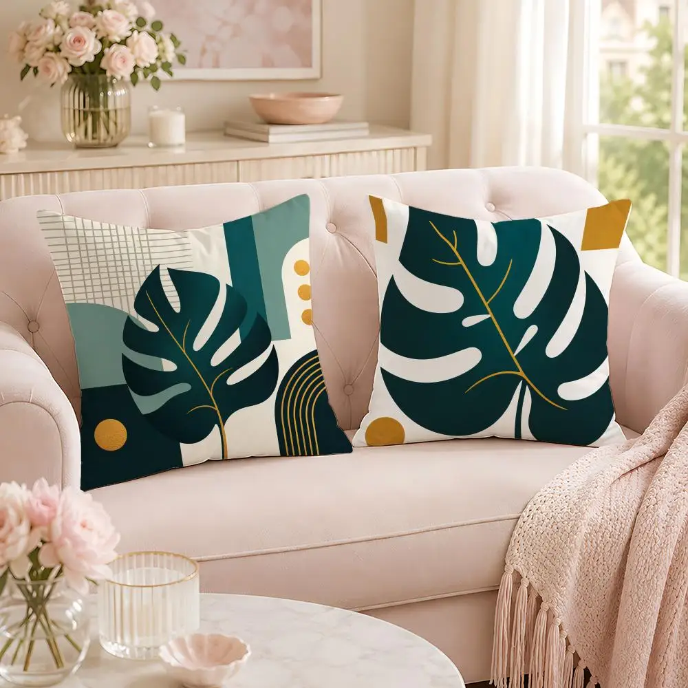 Mid Century Geometric Cushion Cover Soft Short Plush Pillow Case Double Sided Print Washable Sofa Home Decor Gift