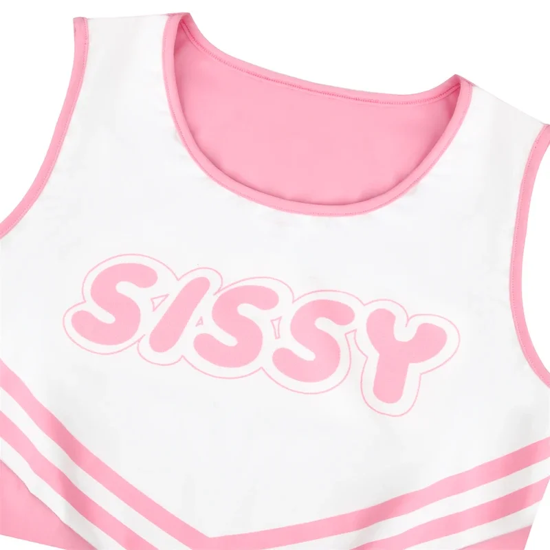 SISSY-Uniforme de pom-pom girl pour filles, robe blanche rose en fibre, tenue de pom girl, costume de fête pour lycéennes