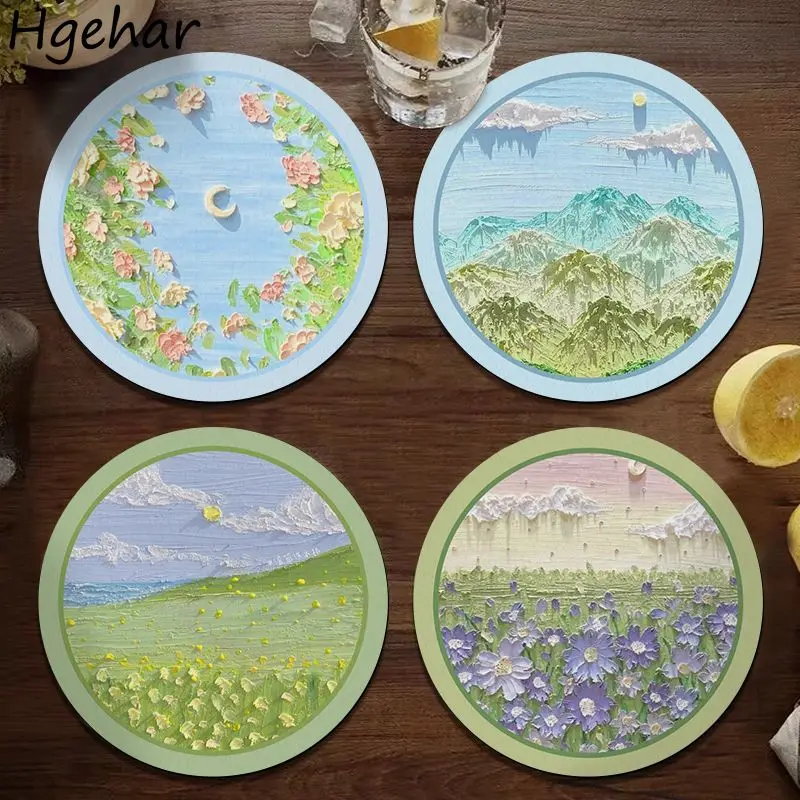 Diatom Mud Placemat for Dining Table Floral Coaster Non-slip Water-absorbent Oil Painting Quick Drying Kitchen Office Pads Ins