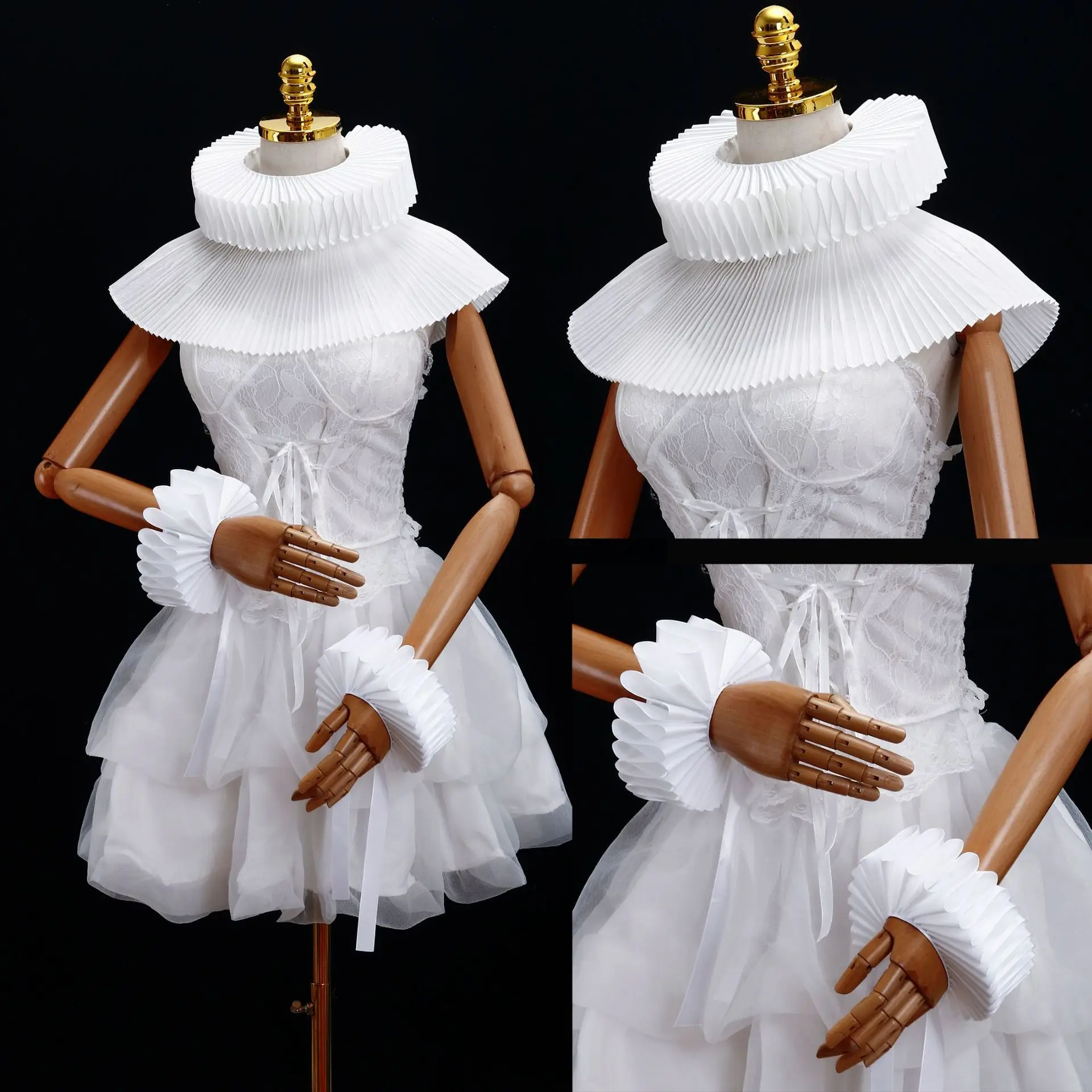 

Vintage Faux Collar Satin Ruffled Collar Accordion Collar Artistic For Anime Conventions Photography Cosplay