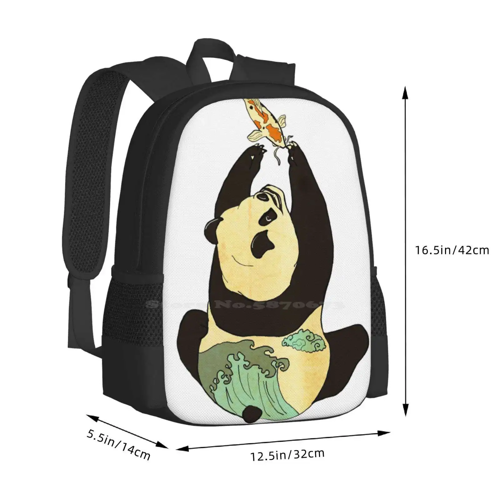 Life's A z wzorem przedstawiającym ryby Design Bag student plecak niedźwiedź ryba chmura japońska Koi Panda Ukiyo