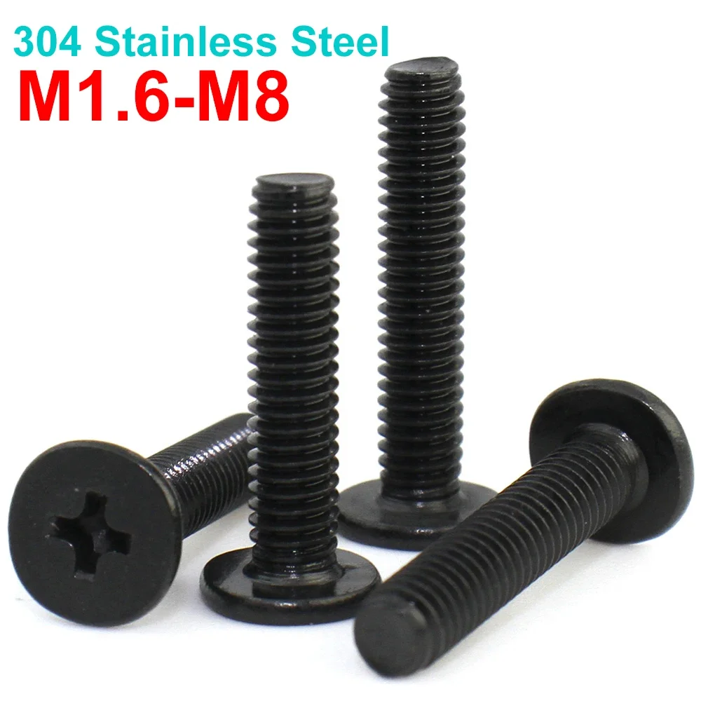 10-50PCS Black 304 Stainless Steel Phillips Wafer Head Screws M1.6-M6 length 2-40mm for laptops